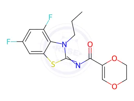 Chemical structure of N-(4,6-Difluoro-3-propylbenzo[d]thiazol-2(3H)-ylidene)-5,6-dihydro-1,4-dioxine-2-carboxamide