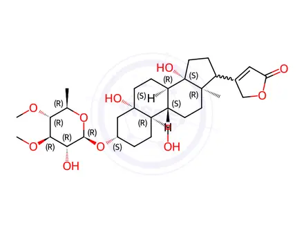 Chemical structure of 3β-[(3-O,4-O-Dimethyl-6-deoxy-β-D-glucopyranosyl)oxy]-5,14,19-trihydroxy-5β-card-20(22)-enolide