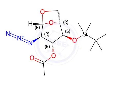Chemical structure of 3-O-Acetyl-1,6-anhydro-2-azido-2-deoxy-4TBDMS-beta-D-glucopyranose