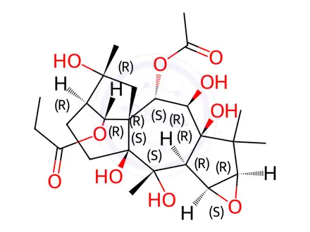 Chemical structure of (14R)-2β,3β-Epoxygrayanotoxane-5,6β,7α,9,10,14,16-heptaol 7-acetate 14-propionate