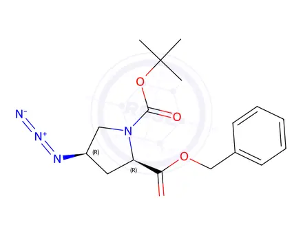 Chemical structure of (4R)-1-Boc-4-azido-D-proline benzyl ester