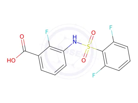 Chemical structure of 3-(2,6-difluorophenylsulfonamido)-2-fluorobenzoic acid