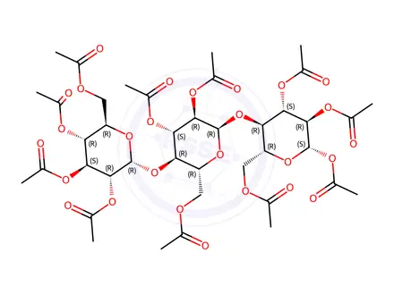 Chemical structure of (2S,3R,4S,5R,6R)-6-(acetoxymethyl)-5-(((2R,3R,4S,5R,6R)-3,4-diacetoxy-6-(acetoxymethyl)-5-(((2R,3R,4S,5R,6R)-3,4,5-triacetoxy-6-(acetoxymethyl)tetrahydro-2H-pyran-2-yl)oxy)tetrahydro-2H-pyran-2-yl)oxy)tetrahydro-2H-pyran-2,3,4-triyl triacetate