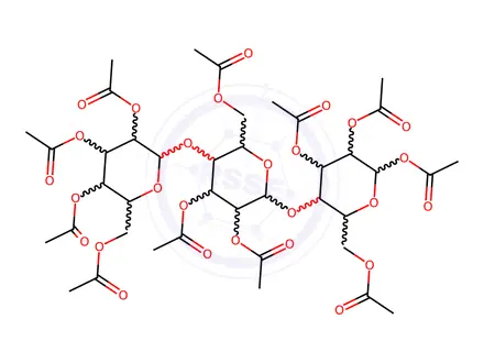 Chemical structure of (2R,3R,4S,5R,6R)-6-(acetoxymethyl)-5-(((2S,3R,4S,5R,6R)-3,4-diacetoxy-6-(acetoxymethyl)-5-(((2S,3R,4S,5R,6R)-3,4,5-triacetoxy-6-(acetoxymethyl)tetrahydro-2H-pyran-2-yl)oxy)tetrahydro-2H-pyran-2-yl)oxy)tetrahydro-2H-pyran-2,3,4-triyl triacetate
