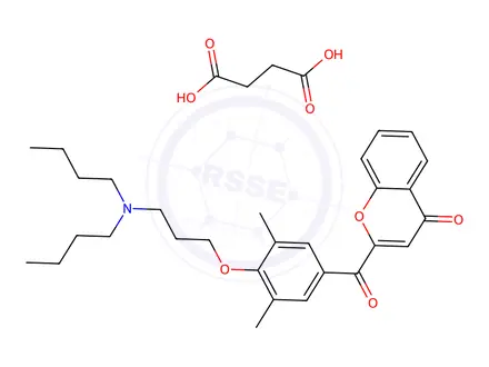 Chemical structure of succinic acid, compound with 2-[4-[3-(dibutylamino)propoxy]-3,5-dimethylbenzoyl]-4H-1-benzopyran-4-one (1:1)