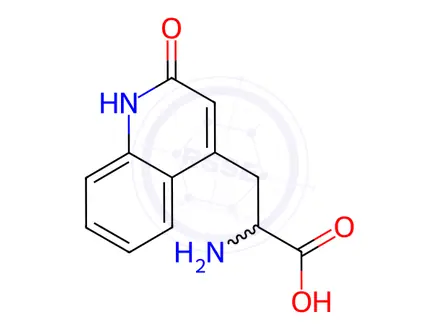 Chemical structure of 4-Quinolinepropanoic acid, α-amino-1,2-dihydro-2-oxo-, hydrochloride, hydrate