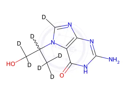 Chemical structure of 7-(1-Methyl-2-hydroxyethyl)guanine-d7 (Major)