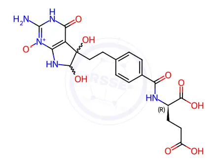 Chemical structure of (4-(2-(2-amino-1,5,6-trihydroxy-4-oxo-4,5,6,7-tetrahydro-1H-pyrrolo[2,3-d]pyrimidin-5-yl)ethyl)benzoyl)-D-glutamic acid