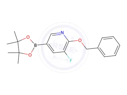 Chemical structure of 2-(Benzyloxy)-3-fluoro-5-(4,4,5,5-tetramethyl-1,3,2-dioxaborolan-2-yl)pyridine