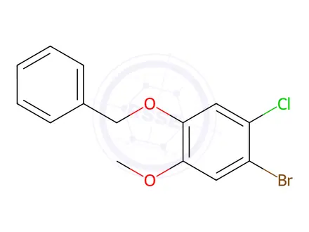 Chemical structure of Benzene, 1-bromo-2-chloro-5-methoxy-4-(phenylmethoxy)-