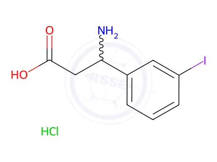 Chemical structure of (3S)-3-amino-3-(3-iodophenyl)propanoic acid hydrochloride