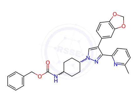 Chemical structure of BENZYL 4-(4-(BENZO[D][1,3]DIOXOL-5-YL)-3-(6-METHYLPYRI DIN-2-YL)-1H-PYRAZOL-1-YL)CYCLOHEXYL CARBAMATE