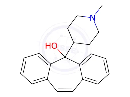 Chemical structure of Cyproheptadine Hydrochloride Impurity I 5-(1-methyl-piperidin-4-yl)-5H-dibenzo[a,d]cyclohepten-5-ol