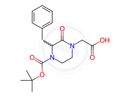 Chemical structure of 2-(3-Benzyl-4-(tert-butoxycarbonyl)-2-oxopiperazin-1-yl)acetic acid