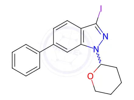 Chemical structure of 3-Iodo-6-phenyl-1-(tetrahydro-2H-pyran-2-yl)-1H-indazole