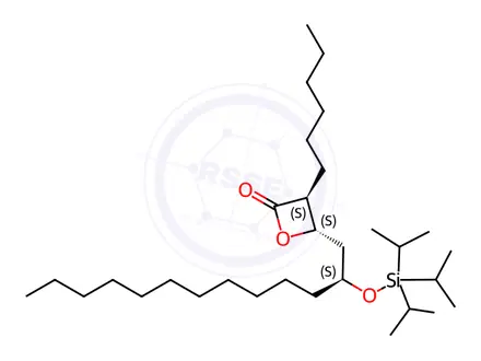 Chemical structure of (3S,4S)-3-Hexyl-4[(S)-2-(triisopropylsilyloxy)tridecyl]-2-oxetanone