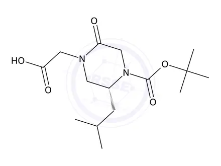 Chemical structure of (R)-2-(4-(tert-Butoxycarbonyl)-5-isobutyl-2-oxopiperazin-1-yl)acetic acid