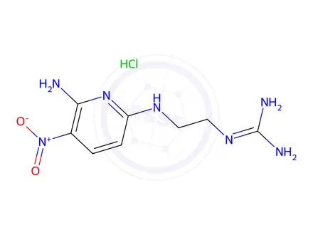 Chemical structure of N-[2-[(6-Amino-5-nitro-2-pyridinyl)amino]ethyl]guanidine Hydrochloride