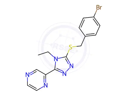 Chemical structure of 2-(5-((4-Bromobenzyl)thio)-4-ethyl-4H-1,2,4-triazol-3-yl)pyrazine