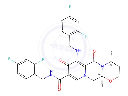 Chemical structure of (4R,12aS)-N-[(2,4-difluorophenyl)methyl]-7-{[(2,4-difluorophenyl)methyl]amino}-4-methyl-6,8-dioxo-3,4,6,8,12,12a-hexahydro-2h-pyrido[1',2':4,5]pyrazino[2,1-b][1,3]oxazine-9-carboxamide