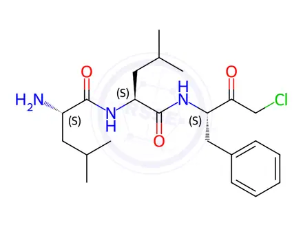 Chemical structure of (2S)-2-amino-N-[(2S)-1-[[(2S)-4-chloro-3-oxo-1-phenylbutan-2-yl]amino]-4-methyl-1-oxopentan-2-yl]-4-methylpentanamide