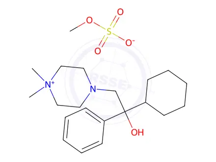 Chemical structure of 4-(2-Cyclohexyl-2-hydroxy-2-phenylethyl)-1,1-dimethylpiperazin-1-ium Methyl Sulfate