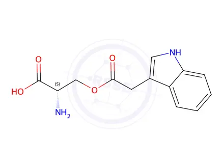 Chemical structure of (S)-3-(2-(1H-indol-3-yl)acetoxy)-2-aminopropanoic acid
