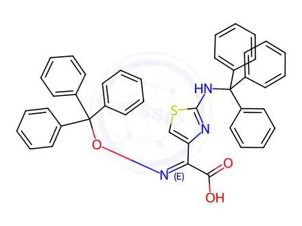Chemical structure of (E)-2-(Trityloxyimino)-2-[2-(tritylamino)thiazol-4-yl]acetic Acid