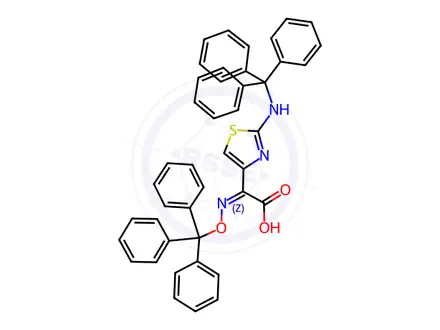 Chemical structure of (Z)-2-(Trityloxyimino)-2-[2-(tritylamino)thiazol-4-yl]acetic Acid