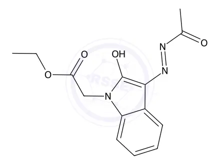 Chemical structure of Ethyl 2-(3-(2-acetylhydrazono)-2-oxoindolin-1-yl)acetate