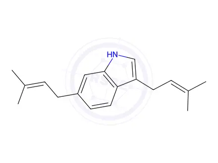 Chemical structure of 3,6-Bis(3-methylbut-2-en-1-yl)-1H-indole