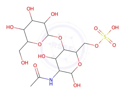 Chemical structure of 2-Acetamido-2-deoxy-4-O-(b-D-galactopyranosyl)-6-sulfo-b-D-glucopyranose