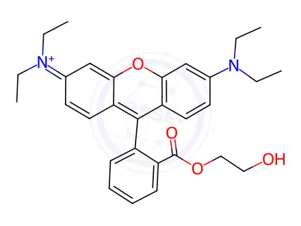 Chemical structure of Poly(oxy-1,2-ethanediyl),.alpha.-[2-[3,6-bis(diethylamino)xanthylium-9-yl]benzoyl]-.omega.-hydroxy-, bis[2-[2-[4,5-dihydro-3-methyl-5-(oxo-.kappa.O)-1-phenyl-1H-pyrazol-4-yl]diazenyl-.kappa.N1]benzoato(2-)-.kappa.O]chromate(1-)