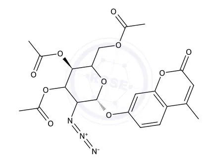 Chemical structure of 4-Methylumbelliferyl 3-4-6-tri-O-acetyl-2-azido-2-deoxy-α-D-galactopyranoside