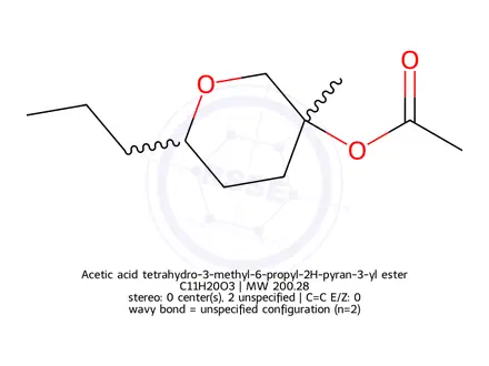 Chemical structure of Acetic acid tetrahydro-3-methyl-6-propyl-2H-pyran-3-yl ester