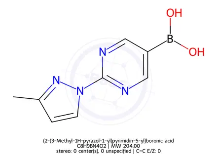 Chemical structure of (2-(3-Methyl-1H-pyrazol-1-yl)pyrimidin-5-yl)boronic acid