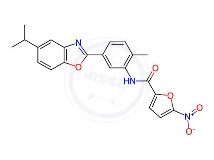 Chemical structure of N-(5-(5-Isopropylbenzo[d]oxazol-2-yl)-2-methylphenyl)-5-nitrofuran-2-carboxamide