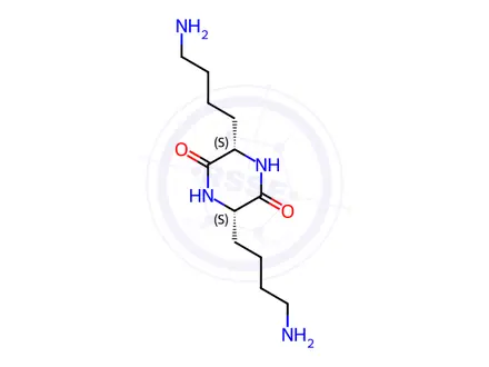 Chemical structure of (3S,6S)-3,6-Bis(4-aminobutyl)piperazine-2,5-dione