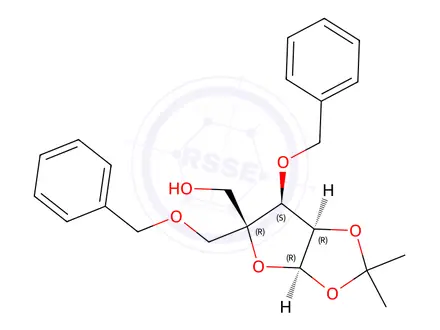 Chemical structure of 3-O-Benzyl-1,2-O-isoproylidene-4-C-(phenylmethoxy)methyl-b-L-lyxofuranose