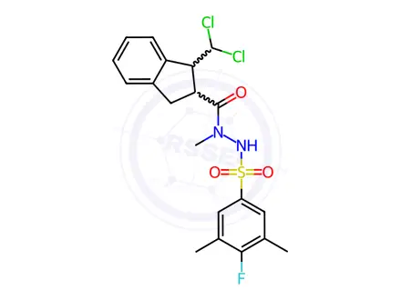 Chemical structure of n'-(1-(Dichloromethyl)-2,3-dihydro-1h-indene-2-carbonyl)-4-fluoro-n',3,5-trimethylbenzenesulfonohydrazide