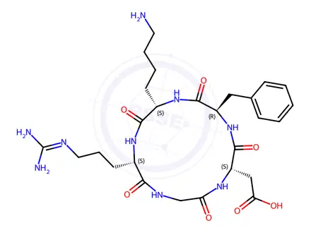 Chemical structure of 2-((2S,5R,8S,11S)-8-(4-Aminobutyl)-5-benzyl-11-(3-guanidinopropyl)-3,6,9,12,15-pentaoxo-1,4,7,10,13-pentaazacyclopentadecan-2-yl)acetic Acid