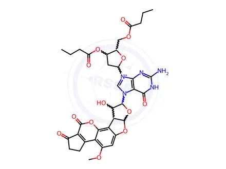 Chemical structure of N7-Aflatoxin B1-2′-Deoxyguanosinium 3′,5′-Dibutyrate