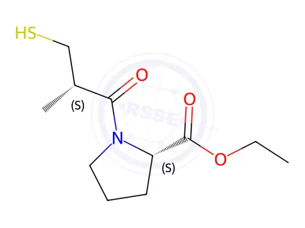 Chemical structure of Ethyl ((S)-3-mercapto-2-methylpropanoyl)-L-prolinate