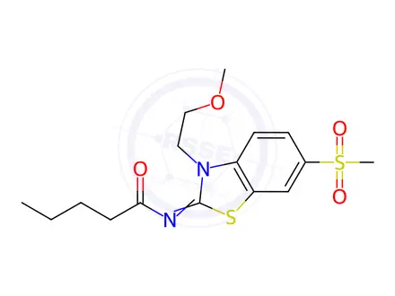 Chemical structure of N-(3-(2-Methoxyethyl)-6-(methylsulfonyl)benzo[d]thiazol-2(3H)-ylidene)pentanamide