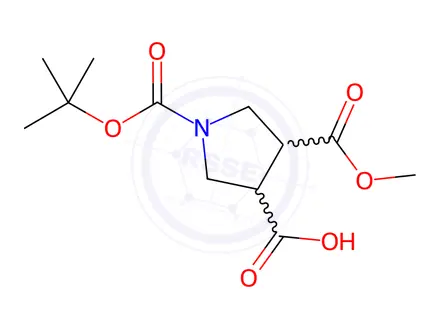 Chemical structure of (3R,4R)-1-(tert-Butoxycarbonyl)-4-(methoxycarbonyl)pyrrolidine-3-carboxylic acid
