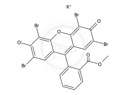 Chemical structure of Potassium 2,4,5,7-tetrabromo-9-(2-(methoxycarbonyl)phenyl)-3-oxo-3H-xanthen-6-olate