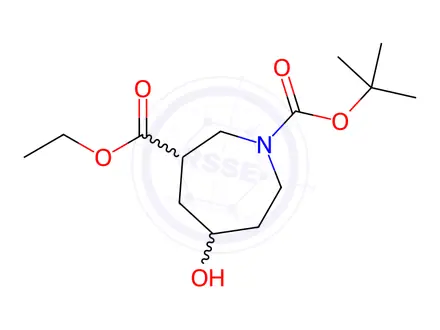 Chemical structure of O1-tert-butyl O3-ethyl 5-hydroxyazepane-1,3-dicarboxylate