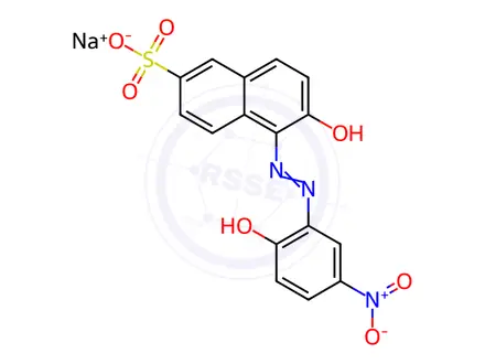 Chemical structure of sodium 6-hydroxy-5-[(2-hydroxy-5-nitrophenyl)azo]naphthalene-2-sulphonate