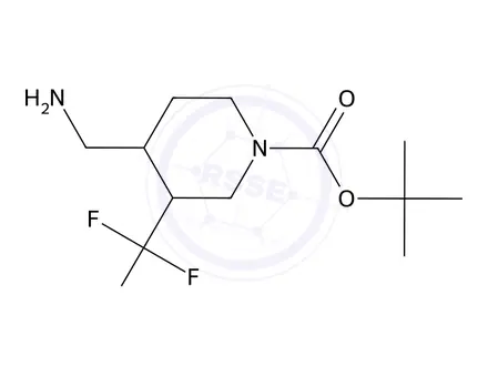 Chemical structure of Tert-butyl 4-(aminomethyl)-3-(trifluoromethyl)piperidine-1-carboxylate