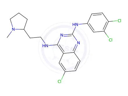 Chemical structure of 6-Chloro-N2-(3,4-dichlorophenyl)-N4-(2-(1-methylpyrrolidin-2-yl)ethyl)quinazoline-2,4-diamine